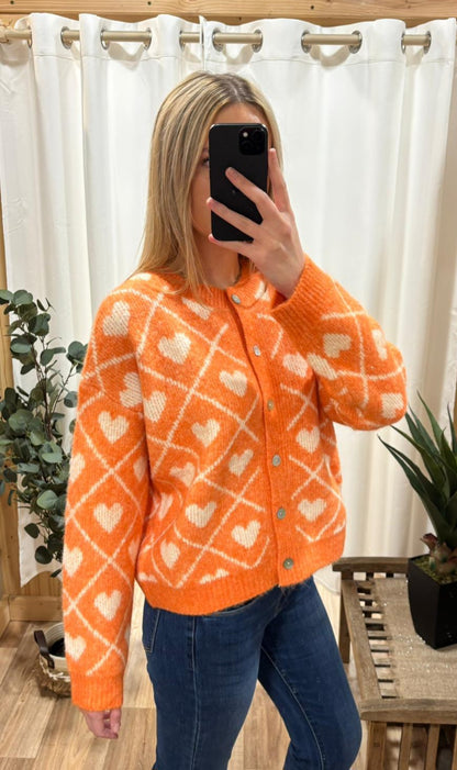 Cardigan coeur orange