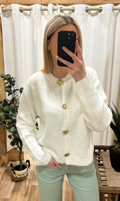 Cardigan boutons fantaisie - écru