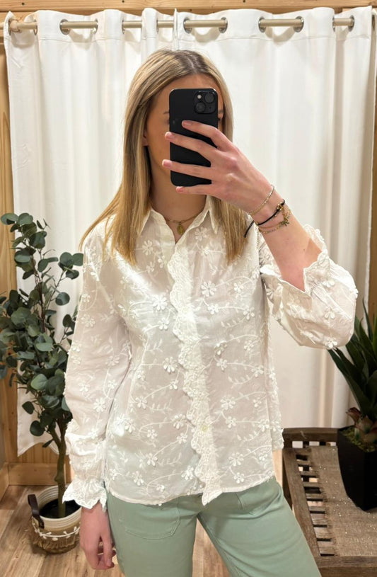 Chemisier broderies fleurs