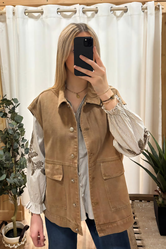 Veste sans manche oversize taupe