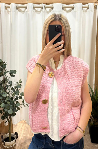 Gilet sans manche boutons dorés - rose