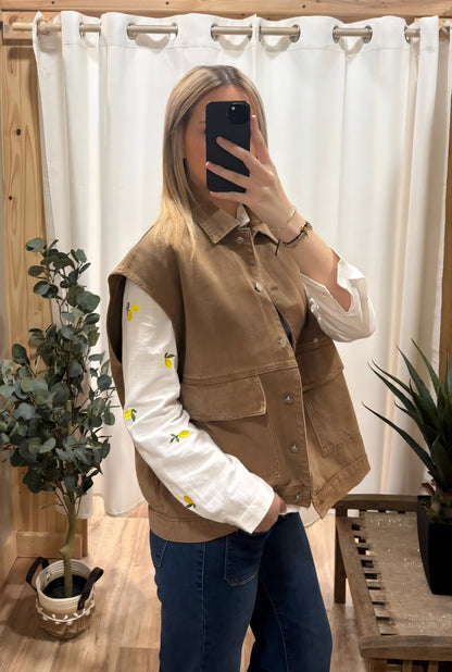 Veste sans manche oversize taupe