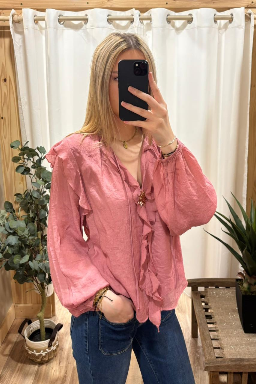 Blouse rose broche soleil