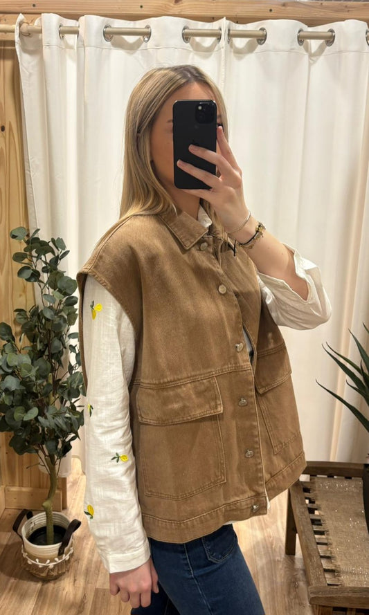 Veste sans manche oversize taupe