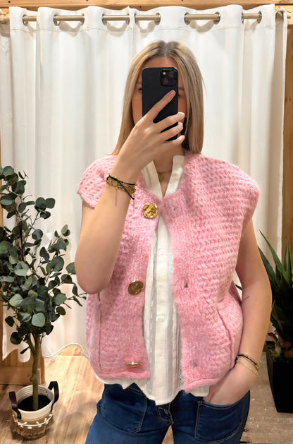 Gilet sans manche boutons dorés - rose