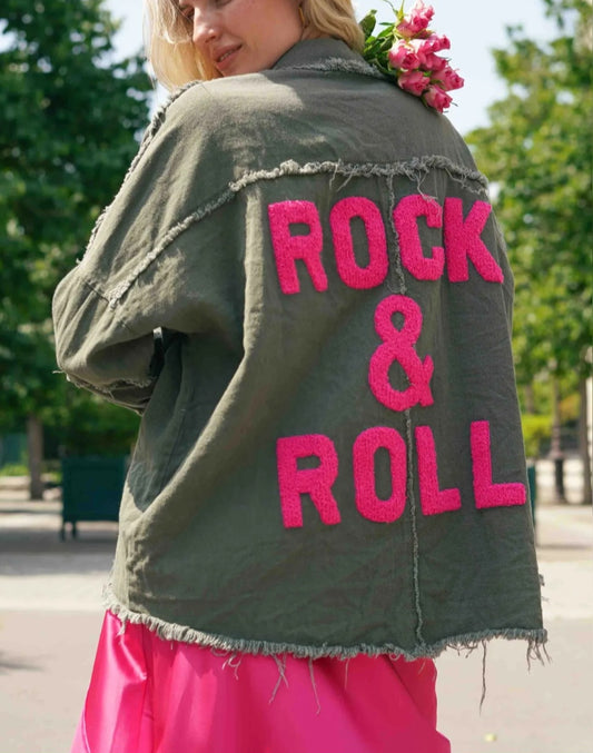Sur chemise "Rock&Roll" kaki/fuchsia