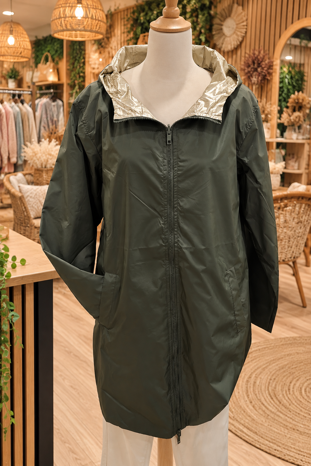 Parka réversible kaki/or