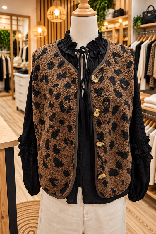 Gilet sans manche leopard marron