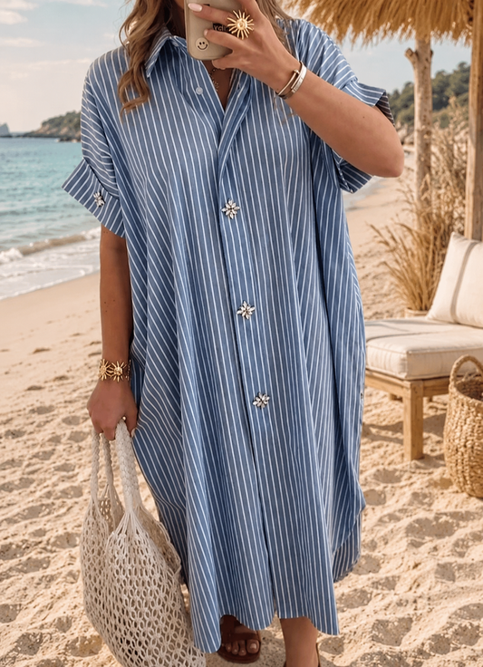 Robe rayure bleu boutons strass