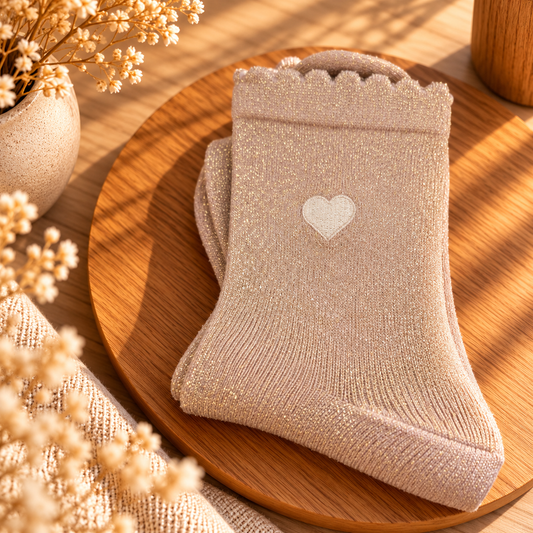 Chaussettes coeur brodé rose