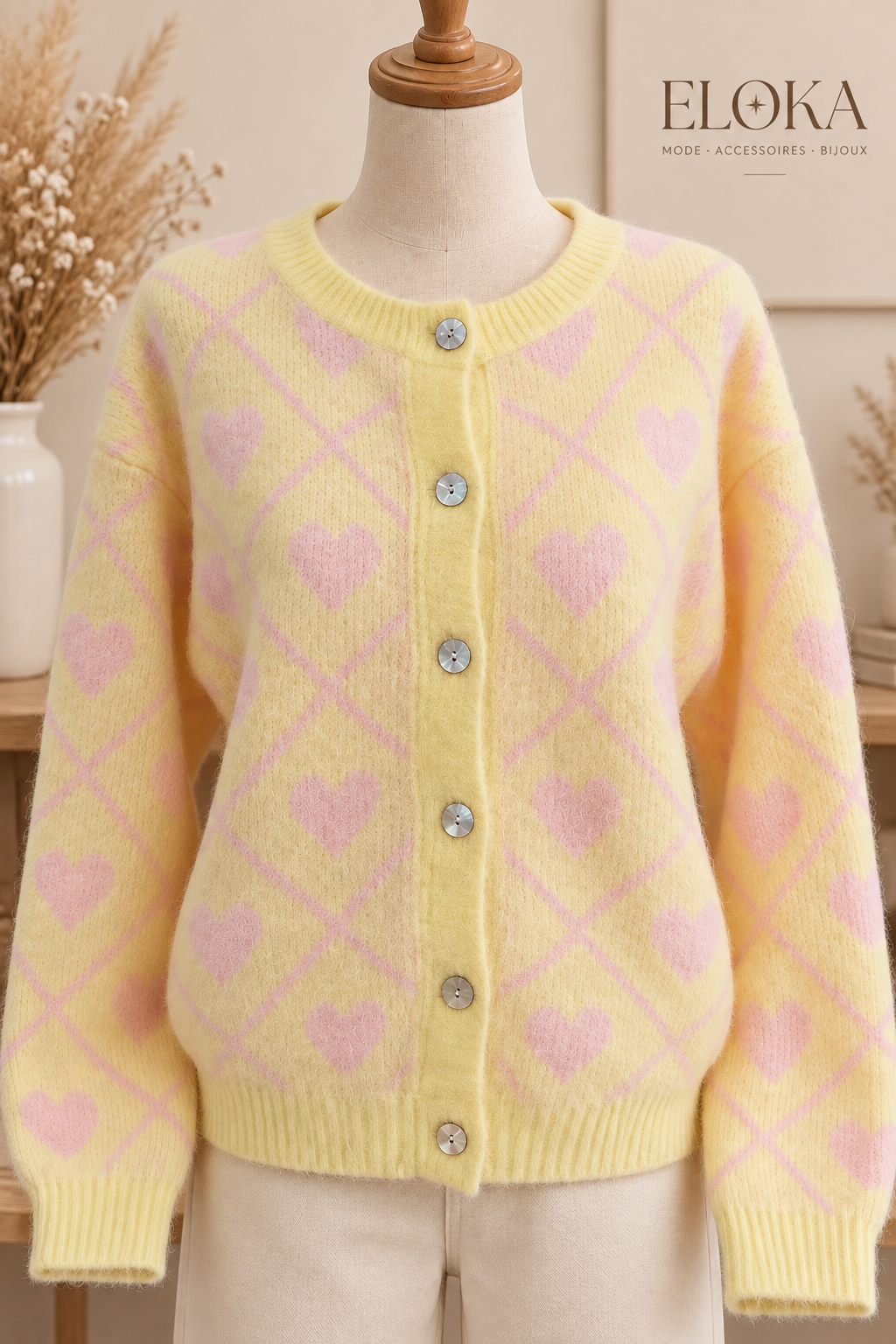 Cardigan coeur jaune