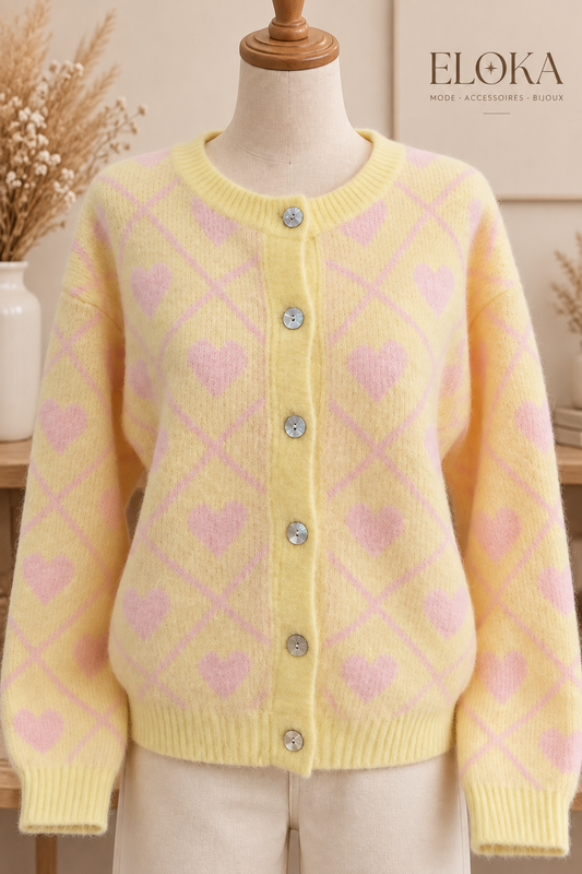 Cardigan coeur jaune