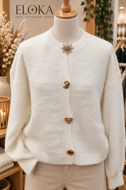 Cardigan boutons fantaisie - écru