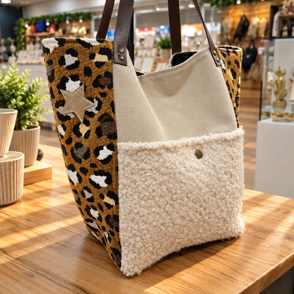 Sac cabas ELOKA beige et léopard