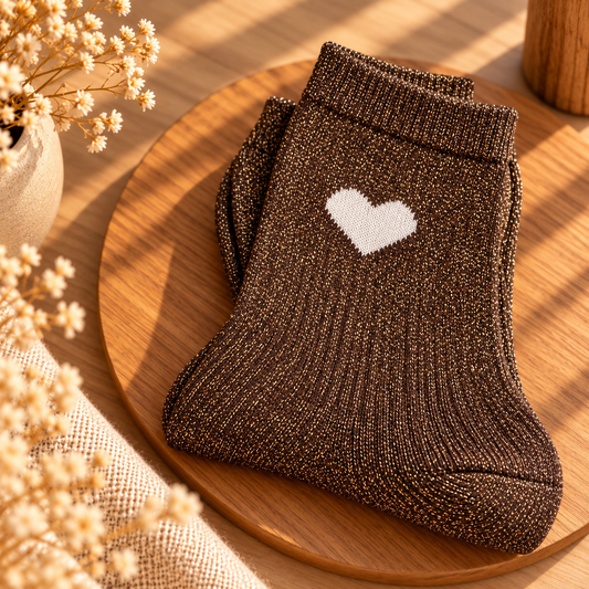 Chaussettes paillettes coeur chocolat
