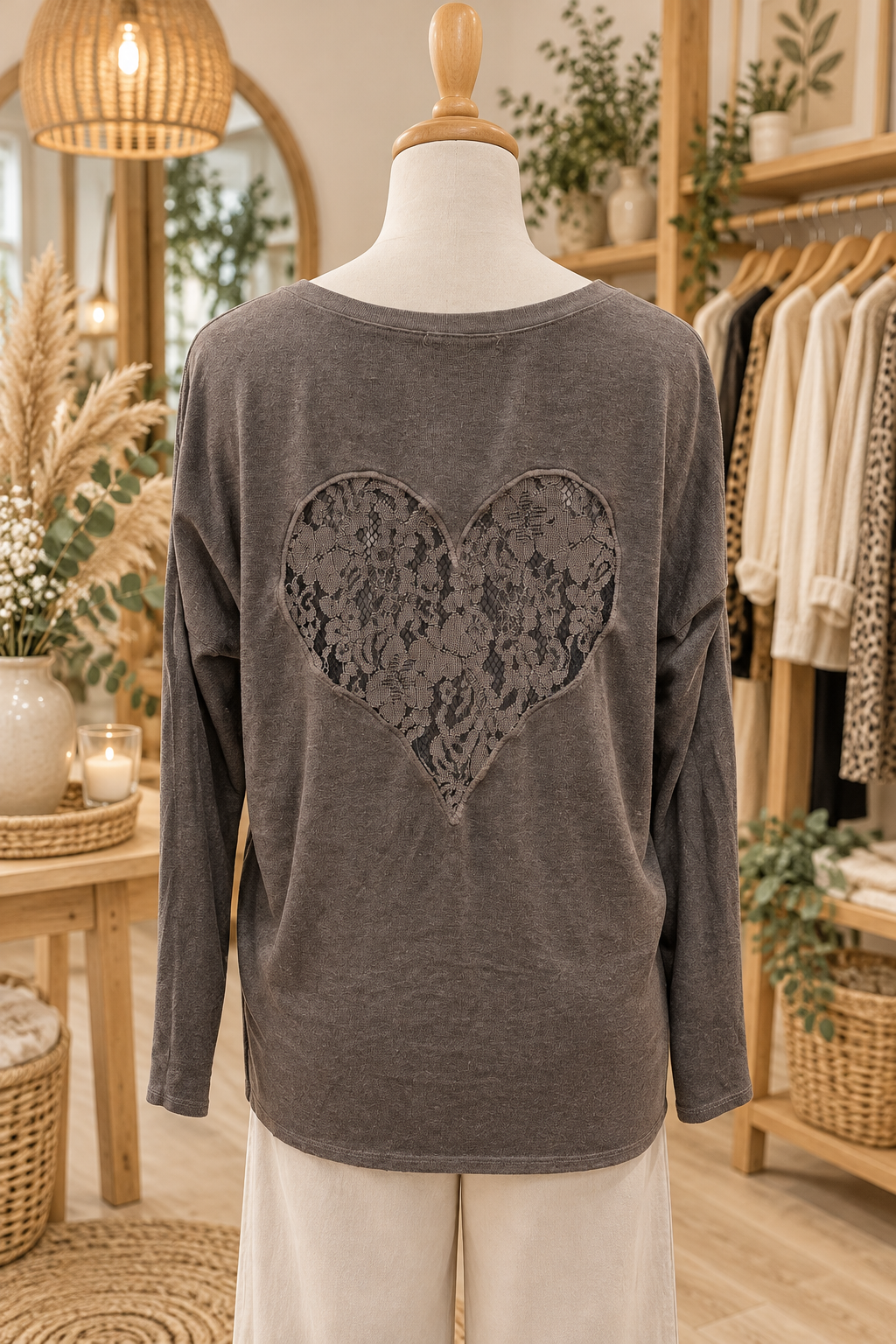 Pull fin coeur dentelle dos chocolat