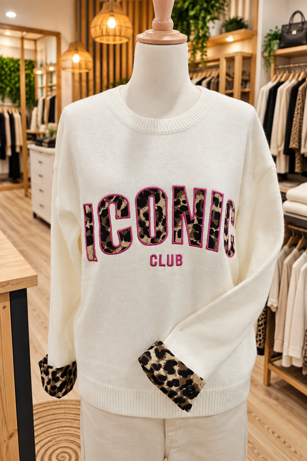 Pull écru "Iconic" léopard