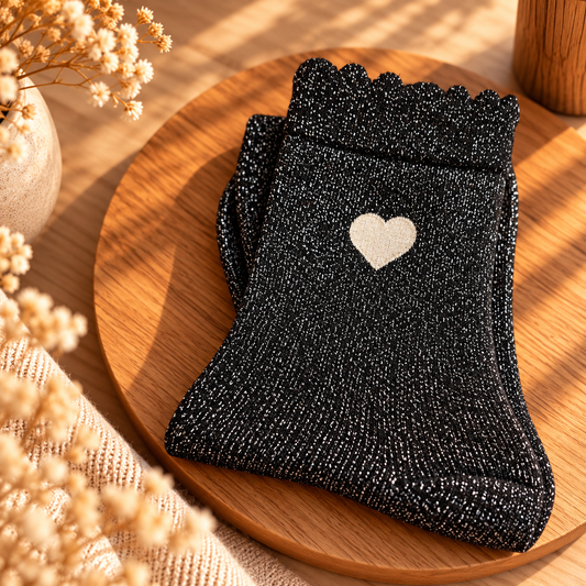 Chaussettes coeur brodé noir