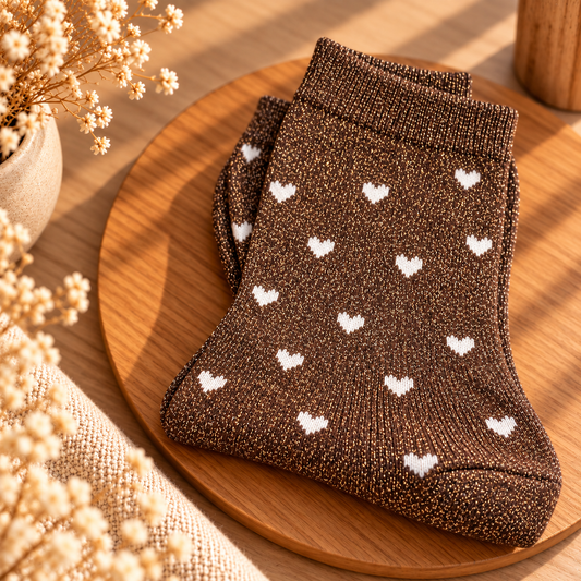 Chaussettes paillettes petits coeurs chocolat