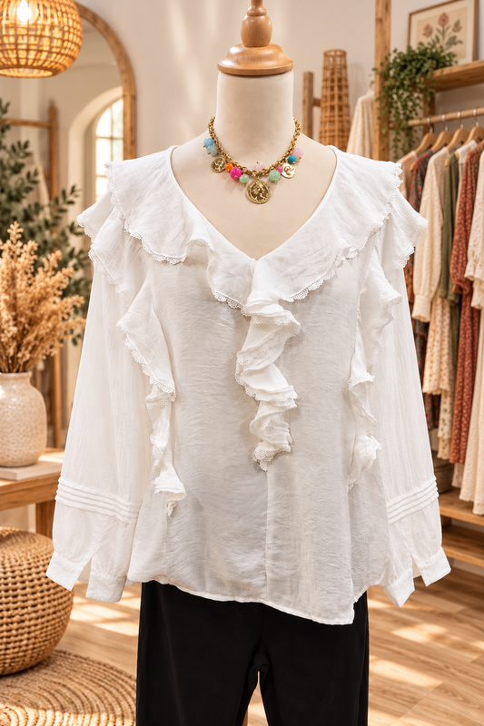 Blouse à volants blanche