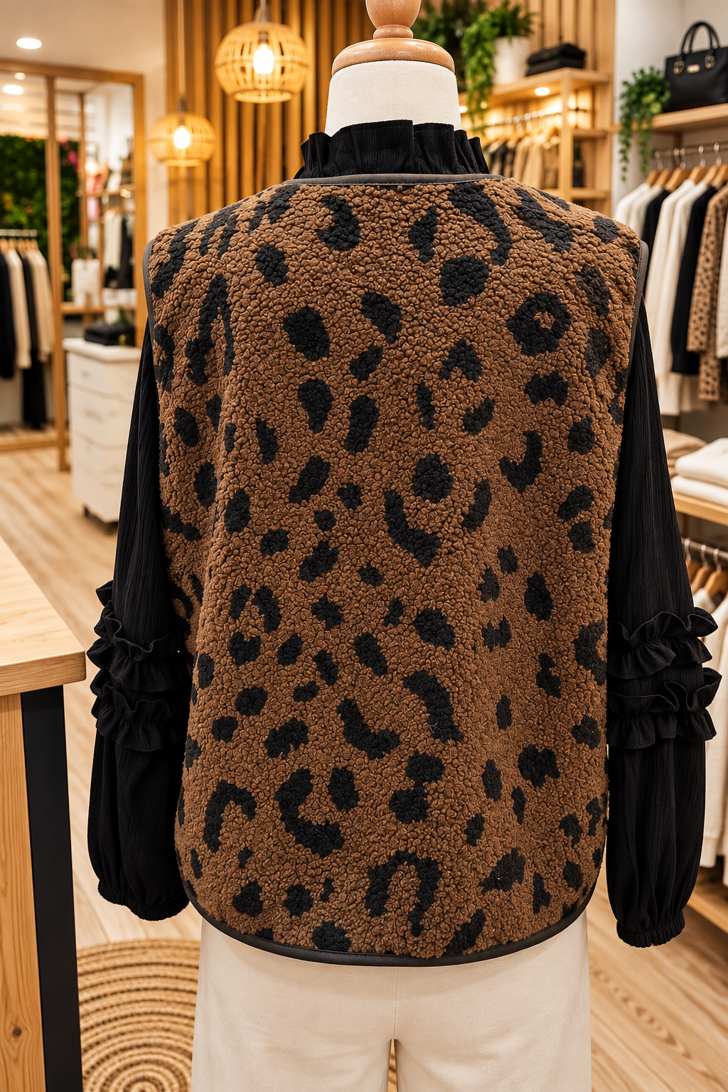 Gilet sans manche leopard marron