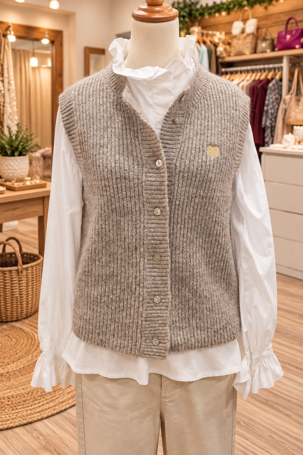 Cardigan sans manche taupe