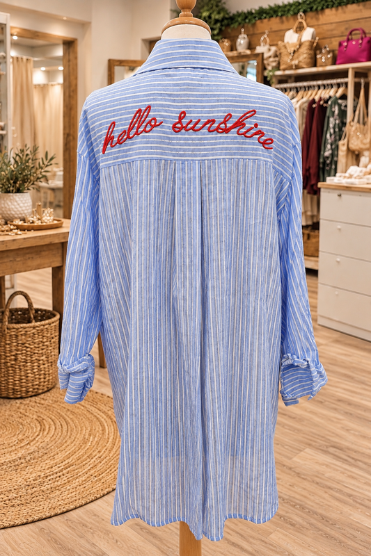 Chemise oversize rayée "Hello sunshine"