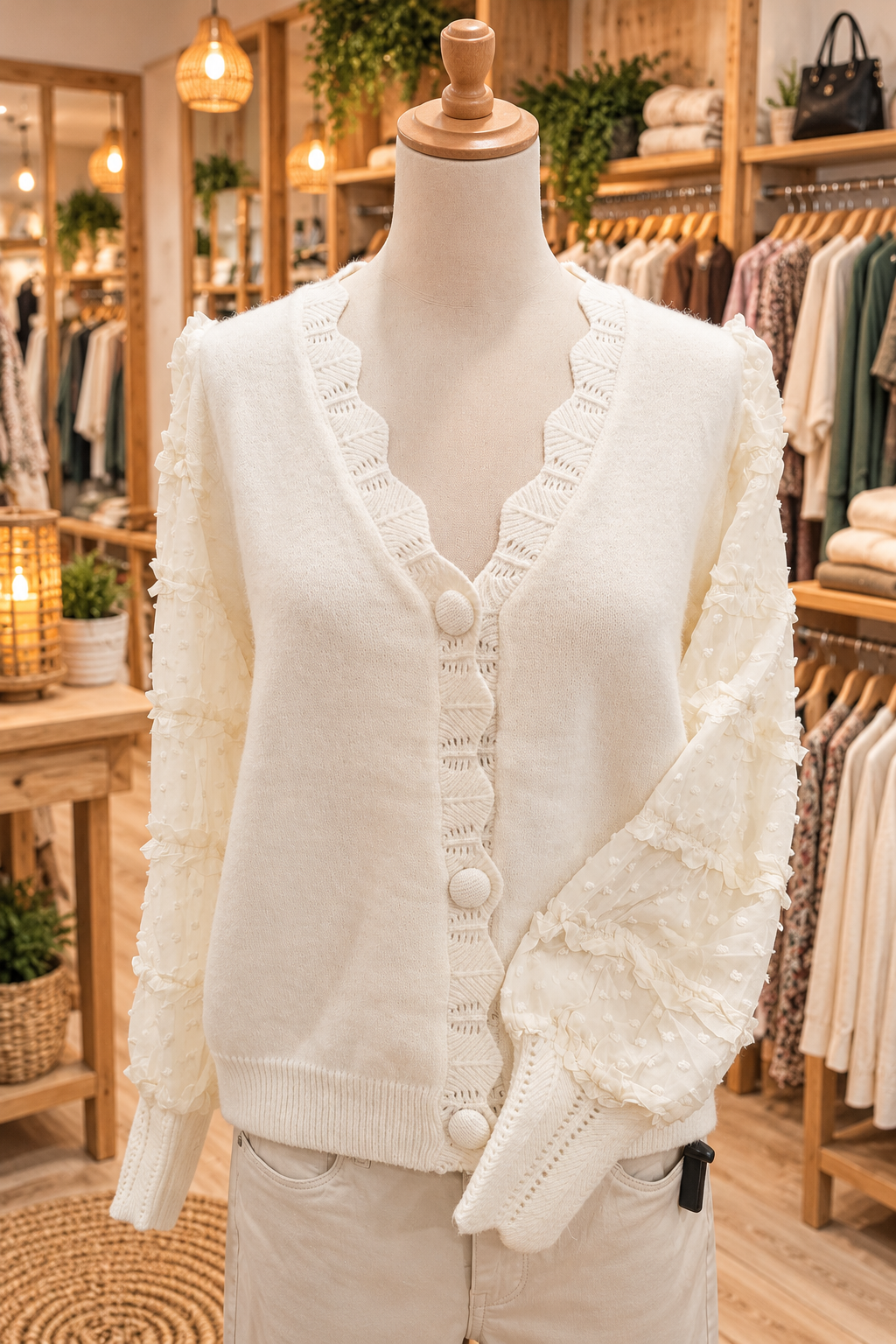 Cardigan écru manches dentelle