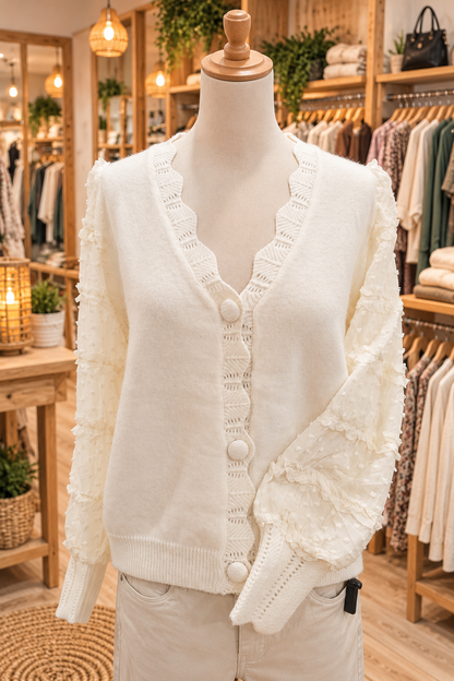 Cardigan écru manches dentelle