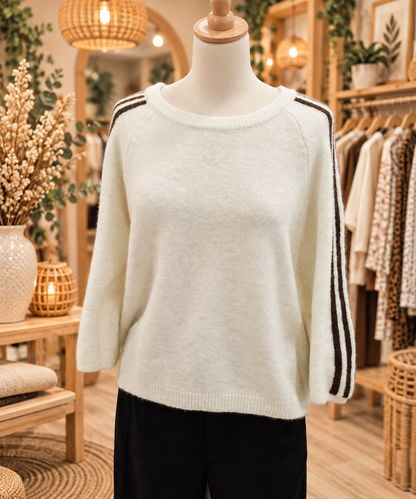 Pull rayures manches écru