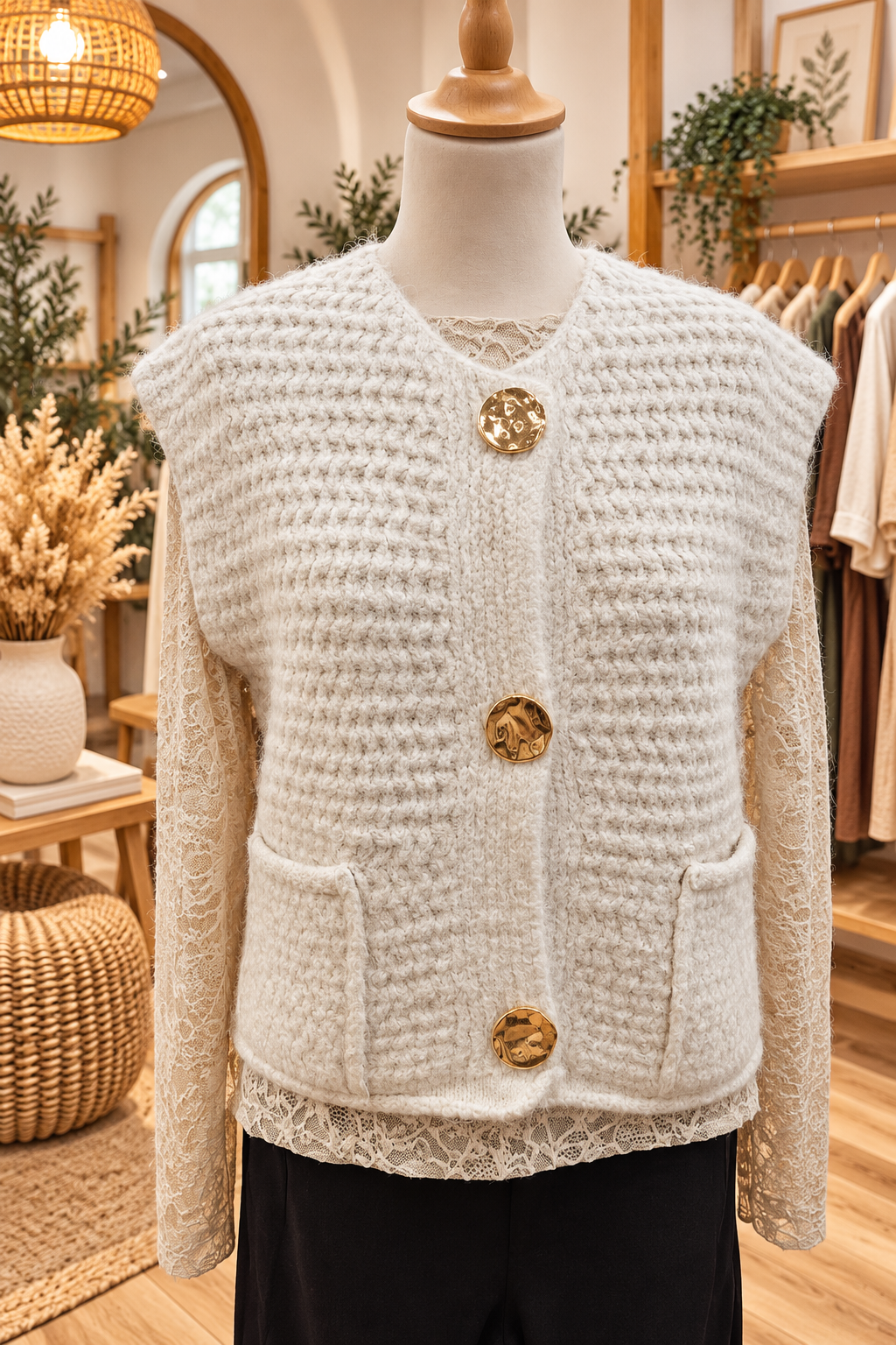 Gilet sans manche boutons dorés - beige