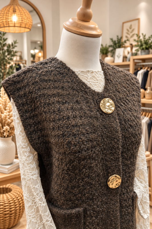 Gilet sans manche boutons dorés - marron