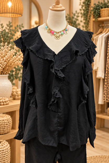 Blouse à volants noire