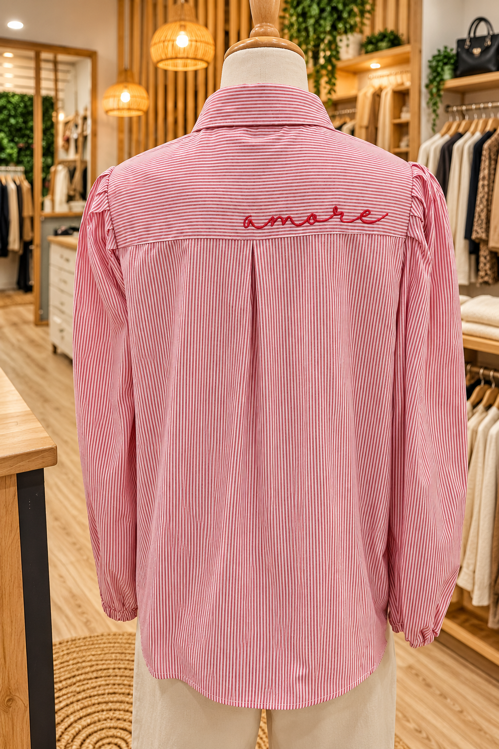 Blouse rayure rouge broderie "amore"