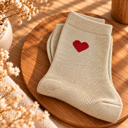 Chaussettes paillettes coeur beige